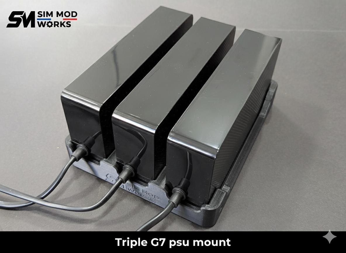 Triple PSU Support for Samsung Neo Odyssey G7 (x3 Blocks) for Sim Racing Cockpit - 4040/4080 Aluminum Profile Mounting