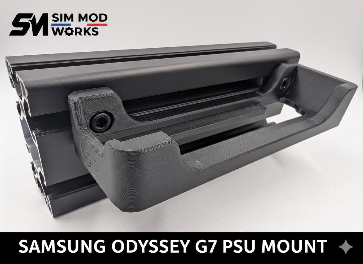 Support Bloc Alimentation Samsung Neo Odyssey G7 pour Cockpit Sim Racing - Fixation Profilé Aluminium 4040 / 4080