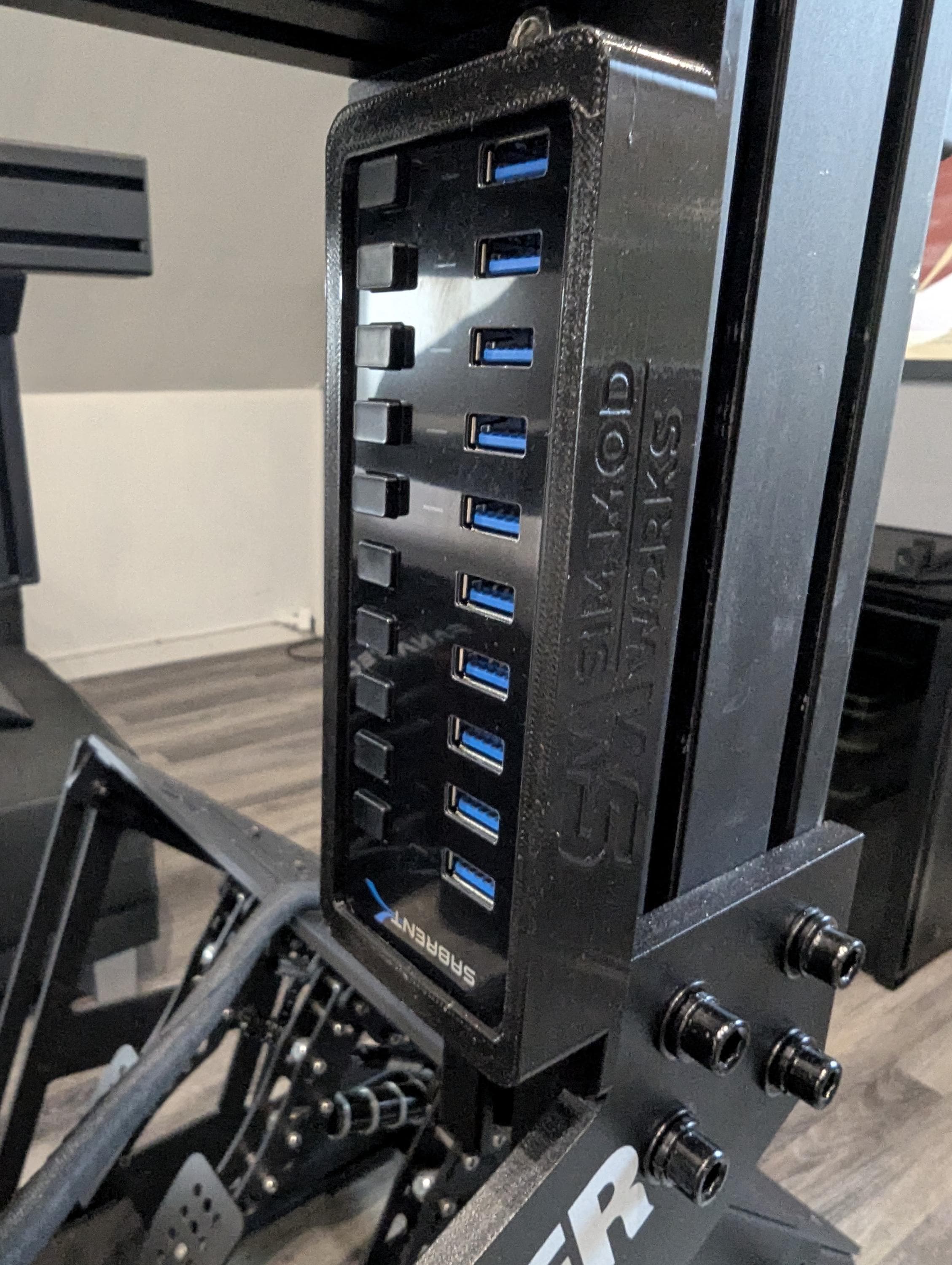 Sabrent 10-port USB hub and power supply bracket, RIG 4040 8040 cockpit