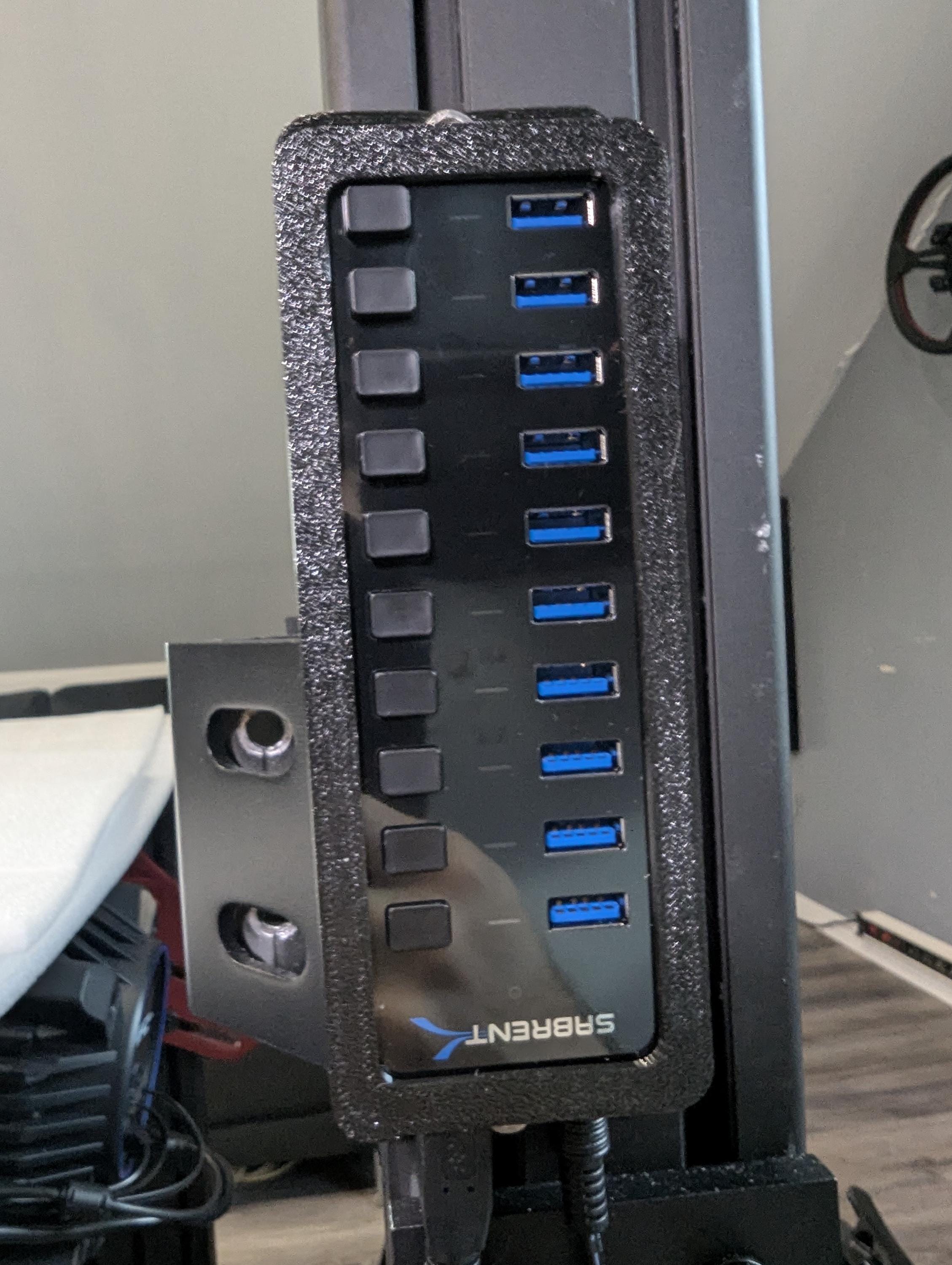 Sabrent 10-port USB hub and power supply bracket, RIG 4040 8040 cockpit